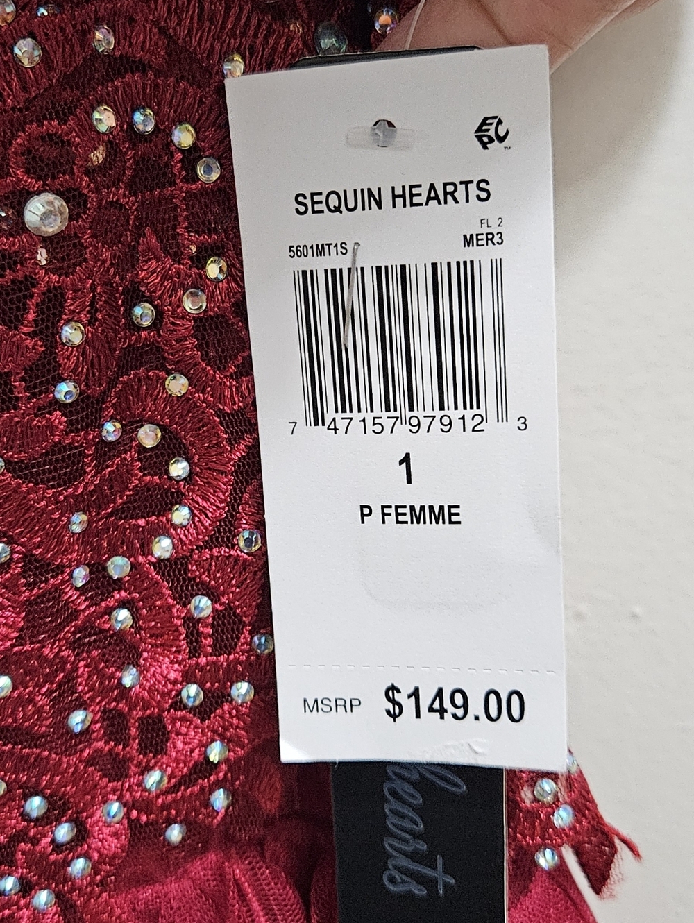 Burgundy Sequin Hearts Juniors' Size Gown - Picture 7 of 9